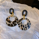 New Acrylic Geometric Leopard Circle Dangle Drop Earrings Korean Statement Earring for Women Girls Party Jewelry Gift