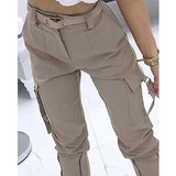 Purpdrank - Women Casual Solid Cargo Pants Spring Summer High Waist Office Lady Long Pants New Fashion Zipper Trousers Streetwear