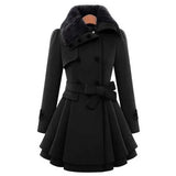 Purpdrank Women's Winter Slim Long Wool Sherpa Coat Double Breasted Padded Korean Cashmere Coat England Style Trench