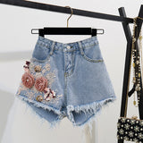 Purpdrank summer inspo Fashion Cotton T-Shirt Tops + Short Jeans 2 Pieces Sets New Summer Women's Denim Pants Outfits 3D Flowers Beading Suits