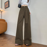 fashion outfits Brown Denim Wide-Leg Pants Women's Wide-Leg Slimming Autumn and Winter High Waist Fleece-lined Draping Mop Long Pants