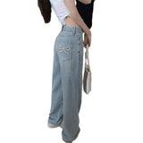 fashion outfits Women's Embroidered High Waist Straight Jeans with Bowknot Autumn and Winter Loose Slimming Casual Wide Leg Mopping Pants