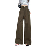 fashion outfits Brown Denim Wide-Leg Pants Women's Wide-Leg Slimming Autumn and Winter High Waist Fleece-lined Draping Mop Long Pants