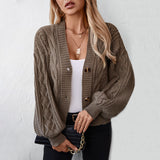 Purpdrank y2k outfits Retro Solid Color Twisted Knitted Cardigan Women's Autumn and Winter Loose Button Cardigan Sweater Coat