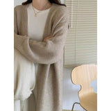 black sweater dress outfit Knitted Cardigan Women's Spring and Autumn Simple Lazy Style Loose Mid-Length over-the-Knee Sweater Coat Top