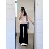 egirl style Fleece-lined Thick Black Non-Stick Leg Micro Flared Jeans Women's Autumn and Winter High Waist Slimming Wide Leg Pants Mopping Pants