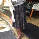 Purpdrank fashion outfits Chic Autumn and Winter Retro High Waist Slimming Contrast Color Plaid Design A- line Woolen Skirt