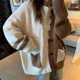 Purpdrank cold weather outfits Contrast Color Stitching Knitted Cardigan 2024 Autumn and Winter Korean Style Large Loose Lazy Style Sweater Coat