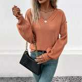 fall outfits women Autumn and Winter Fashion Women's Long Sleeve Solid Color Sweater