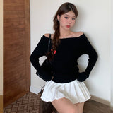 Purpdrank long sweater dress outfit Gentle Style off-Shoulder Long Sleeve Sweater Women's Autumn and Winter High Waist Slim Top Fashion