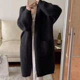 winter fits Autumn and Winter Korean Style Thick Wool Long Knitted Cardigan Women's Solid Color Loose Temperament Buckle-Free Sweater Coat