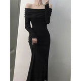 long sweater dress outfit off-Shoulder Elegant Long Sleeve Dress Women's Autumn and Winter Fashion Slim Fit Slimming Inner French Dress Women