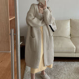 winter fits Autumn and Winter Korean Style Thick Wool Long Knitted Cardigan Women's Solid Color Loose Temperament Buckle-Free Sweater Coat