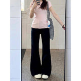 egirl style Fleece-lined Thick Black Non-Stick Leg Micro Flared Jeans Women's Autumn and Winter High Waist Slimming Wide Leg Pants Mopping Pants