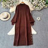 long sweater dress outfit Autumn and Winter Korean Style Loose Lazy Style Mid-Length Knitted Dress Women's Half Turtleneck Twist Sweater Skirt Fashion