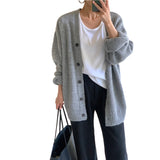 joker costume female outfit Chic High-Grade Soft Glutinous Gray Cardigan Sweater Women's Spring and Autumn Loose Style Sweater Coat