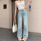 fashion outfits Women's Embroidered High Waist Straight Jeans with Bowknot Autumn and Winter Loose Slimming Casual Wide Leg Mopping Pants