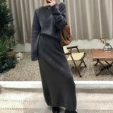 black sweater dress outfit French Style Elegant round Neck Knitted Suit Women's Autumn and Winter Lazy Sweater Dress Two-Piece Set