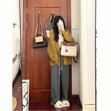 fall outfits women Autumn and Winter Creamy-white Lazy Style Sweater Wide Leg Pants High-Grade Three-Piece Suit