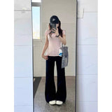 egirl style Fleece-lined Thick Black Non-Stick Leg Micro Flared Jeans Women's Autumn and Winter High Waist Slimming Wide Leg Pants Mopping Pants