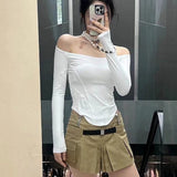 Purpdrank calico hair Autumn and Winter Slim-Fit Slimming Halter One-Word Slim-Fit Slimming Long-Sleeved T-shirt Top Sexy Women