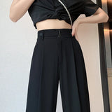 Purpdrank Summer Women's Casual Pants Wide Leg Pants Elegant Office Lady New Solid Color High Waist Loose Trousers Female