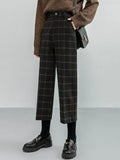 Purpdrank New Autumn Winter Woolen Plaid Women Formal Straight Pants High Waist Ankle-Length Chic Loose Ladies Pants Pocket