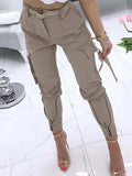 Purpdrank - Women Casual Solid Cargo Pants Spring Summer High Waist Office Lady Long Pants New Fashion Zipper Trousers Streetwear