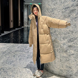 Purpdrank - 2023 Korean Jacket Women Winter X-long Parkas Solid Hooded Thicken Warm Female Snow Wear Coat Padded Loose Clothes