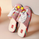 Purpdrank - Bebealy New Style Short Plush Slippers Women Winter Cozy Cartoon Cotton Slipper Ladies Thick Bottom Christmas House Slipper 2023