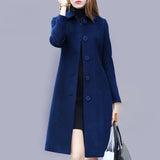 Purpdrank Autumn/Winter Elegant Office Lady Thin&Thick Woolen Coat Women Chic All-Match Solid Straight Mid-Length Windbreaker With Pocket