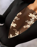 Purpdrank Woman Sexy Floral Sequin Sheer Mesh Patch Bodysuit New Female Casual Clothing Night Out Women's Fashion Plunge Skinny Tops