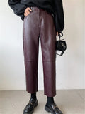 Purpdrank Autumn Winter PU Faux Leather Women's Wide Leg Pants High Waist Female Casual Loose Ankle Length Trousers New