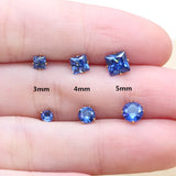 2 pc lot Circle And Square Shape Tanzania Blue Zircon Brief Stainless Steel Women Men Stud Earrings No Easy Fade Allergy Free