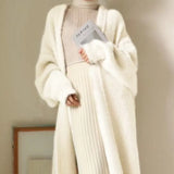 Purpdrank - white Long Cardigan for women 2023 winter clothes Knitted fluffy long sleeve Cashmere sweater coat clotkorean style warm vintage