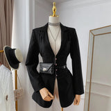 2024 New Fashion Runway All Season Women Notched Long Sleeve Coat Metal Button Waist Shaping Black White Corset Blazer