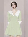 French Stylish V-neck Patchwork Dresses Women Elegant Waist Closed A-line Design Vestido 203 Spring New Tide 10AB5583