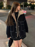 Purpdrank - New Korean Fashion Winter Women Coat Warm 2023 Lapel Thick Jacket Casual Work Clothes Cotton Padded Denim Jackets for Women Tops