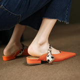 Purpdrank - Slippers Mules Sandals 2023 Summer Women's Spring Shoes Low heel Luxury Woman Home Clothes Elegant Party Korean Orange Slingback