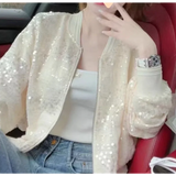 Summer Baseball Uniform Coat Female Short Jacket Temperament Sequins Design Sense Leisure Vacation Top Korean Popular Clothes