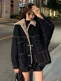 Purpdrank - New Korean Fashion Winter Women Coat Warm 2023 Lapel Thick Jacket Casual Work Clothes Cotton Padded Denim Jackets for Women Tops