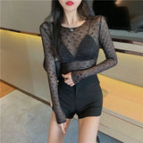 Purpdrank Fashion Moon See Through Mesh Bottoming T-shirts 2025 Summer Sexy Slim Fit Tops Women Y2k Grunge Long Sleeve Black Tee Shirt