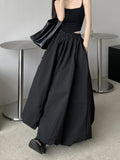 Purpdrank Long Skirt Women Elegant Solid Elastic Waist A-line Vintage Korean Fashion Loose Balloon Maxi Skirt Casual Streetwear