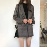 Women Winter Plaid Blazers Coats Korean Fashion Elegant Solid Thick Jacket Female Double Breasted Office Lady Long Overcoat