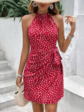 Purpdrank Solid Colored Polka Dot Mini Dresses Women's Camisole Sleeveless Lace Up Dress Summer Vacation Party Dress Robe