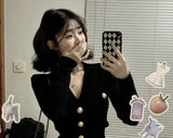 Purpdrank Korean Fashion V-nck Long Sleeve Black Knitted Cardigan+ Y2k E-Girl High Waist Ruched Short Skirts 2025 New Two Piece Sets