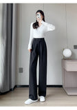 Purpdrank Autumn Winter Woolen Women's Wide Leg Pants New High Waist Button Vintage Korean Casual Loose Trousers Female