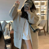 Purpdrank Hooded Long Sleeved Loose Sweater Pocket Knit Sweater Cardigan Long Coat Autumn Winter Women Clothing Casual High Street Vintage