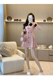 Dress Lapel Love Button Long Sleeve Slim A Line Dress Pink Tweed Women Elegant Luxury 2024 Spring Fall Korean Blazer Short Dress