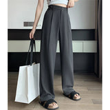 Purpdrank Summer Women's Casual Pants Wide Leg Pants Elegant Office Lady New Solid Color High Waist Loose Trousers Female